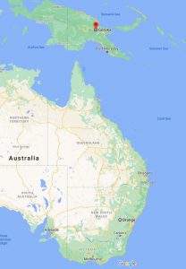 A map of the eastern side of Australia features the logo for Venturer Technology and the location of Orange, NSW and Goroka, Papua New Guinea